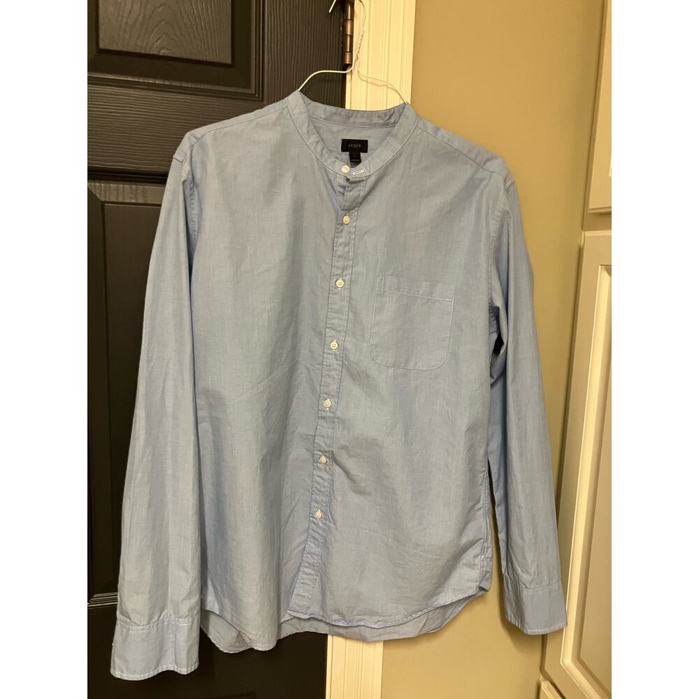 J.Crew Relaxed Fit Women's Collarless Tunic Shirt, Sz Large, Blue, Button Down